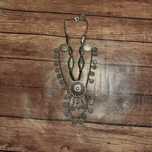 Vintage Festoon Silver Bib Necklace Statement Medallion Shield